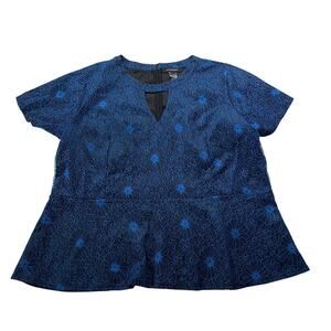 Blue Lace Overlay Blouse Plus Size 5X Office Career Work